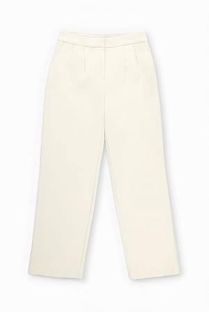 Oatmeal Pantaloni eleganti a vita alta in tessuto plissettato riciclato