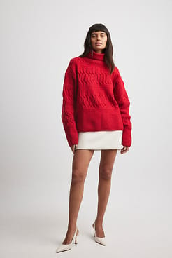 High Neck Cable Sweater Outfit