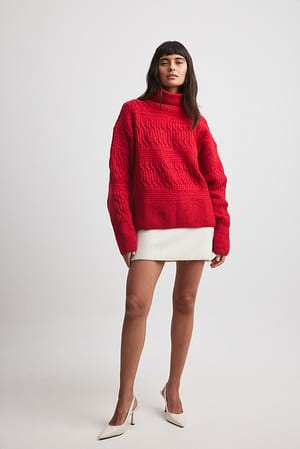 High Neck Cable Sweater Outfit