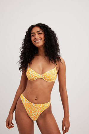 Yellow Print Bikinitrusse med høj benudskæring