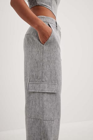 Grey Calças cargo de cintura média alta em melange