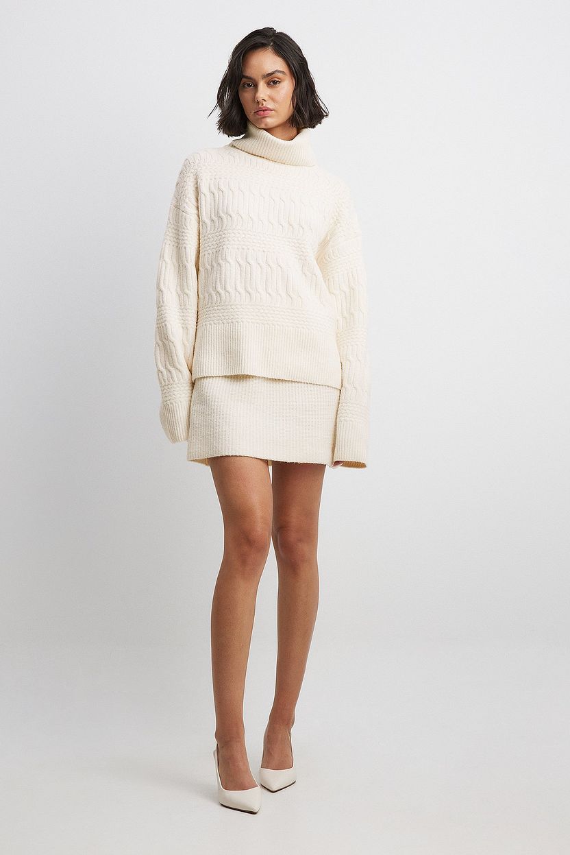 High Neck Cable Knitted Sweater Offwhite | NA-KD