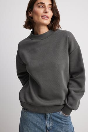 Dark Grey High Neck Detail Sweatshirt