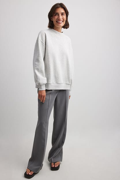 Grey Melange High Neck Detail Sweatshirt