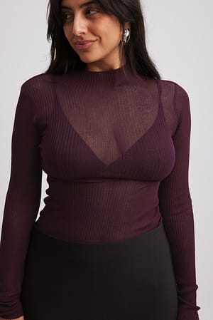 Purple High Neck Fine Knitted Top
