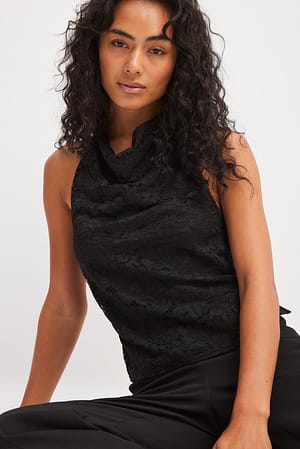 Black High Neck Lace Top