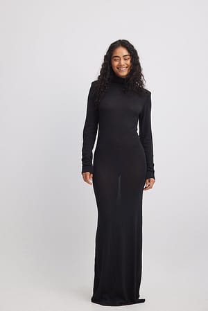 Black Sheer Knitted High Neck Maxi Dress