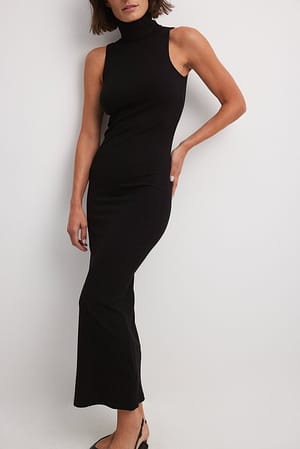 Black Maxi-jurk met hoge halslijn