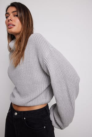 Light Grey Turtle Neck Short Knitted Sweater