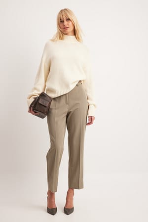 Taupe High Rise Cropped Suit Pants