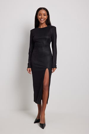 Black Midi-jurk met hoge split en glitters