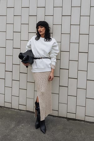 Offwhite High Slit Knitted Midi Skirt