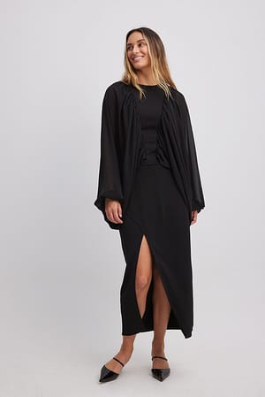 Black High Slit Midi Skirt