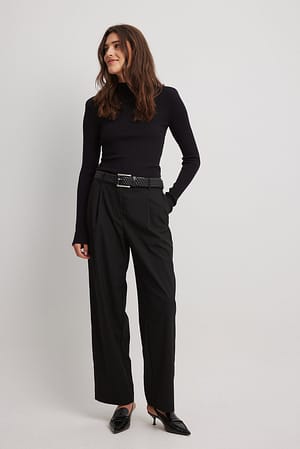 Black Pantalón de traje tipo pitillo con cintura alta