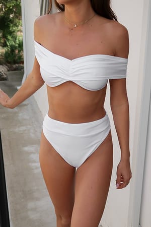White Culotte de bikini taille haute