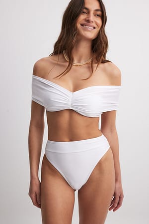 White Culotte de bikini taille haute