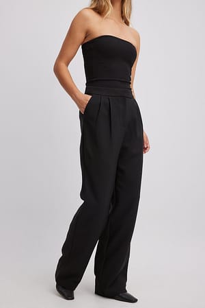 Black Pantalon de costume recyclé à plis profonds taille haute