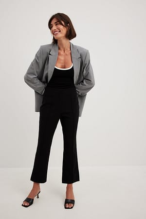 Black Naadlijn cropped broek met hoge taille