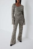 Khaki High Waist Melange Knitted Trousers