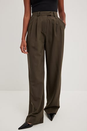 Brown Plisowane spodnie z wysokim stanem i szerokimi nogawkami