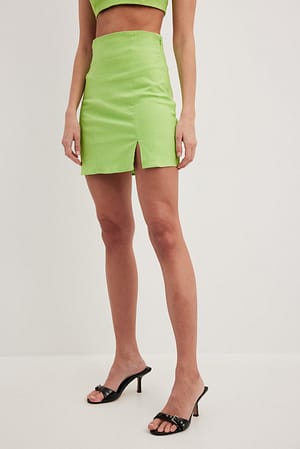 Light Green High Waist Slit Linen Skirt