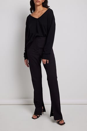 Black Dressbukse med splitt og knappedetaljer