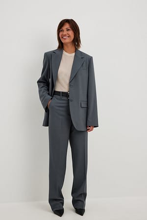 Mid Grey Pantalon de costume droit à taille haute en tissu mélangé
