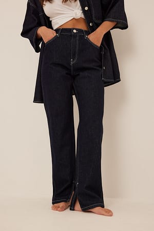 Rinse Denim Rechte jeans met hoge taille en zijsplit