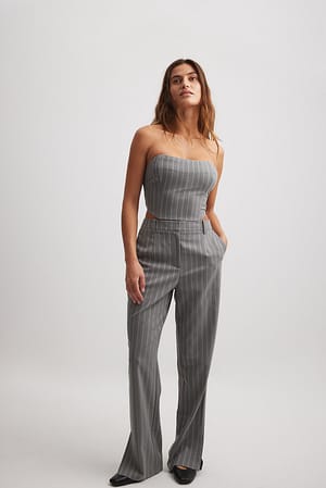 Grey Stripe Calça de cintura alta às riscas com fenda