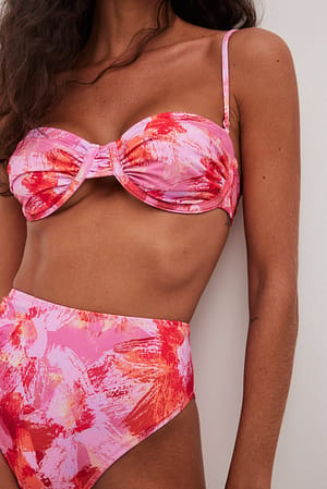 Pink Print Dół bikini z wysokim stanem
