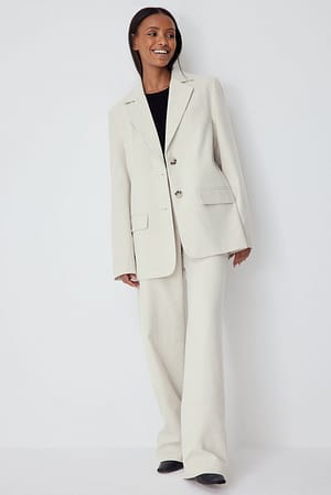 Winter White High Waisted Flannel Suit Pants