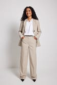 Beige High Waisted Flannel Suit Pants