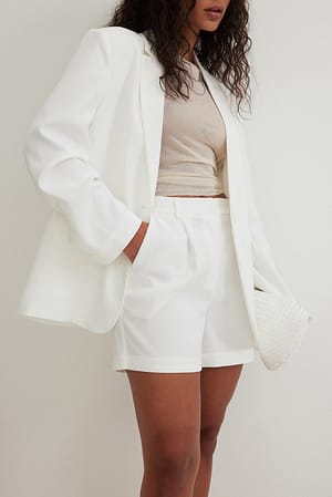 White High Waisted Pleated Shorts