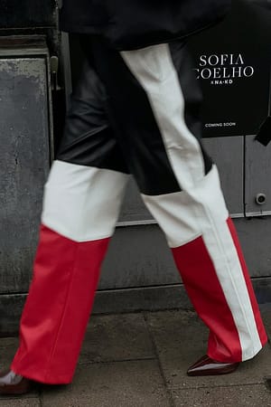 Multicolor Spodnie ze sztucznej skóry z wysokim stanem