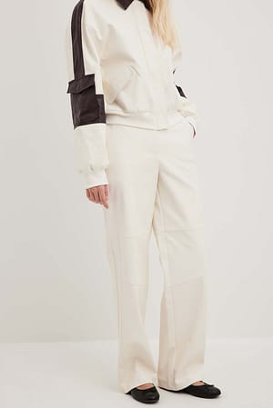 Off White High Waisted PU Trousers