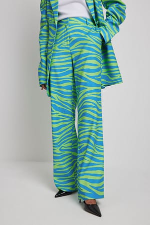Blue/Green Zebra Korkeavyötäröiset suorat puvun housut