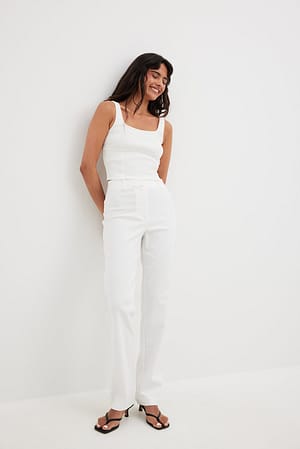 White High Waisted Stretch Trousers