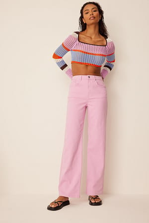 Light Pink Denim-Jeans mit weiten Beinen und hoher Taille