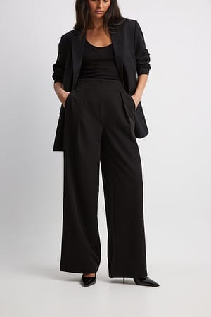 Black Pantalon de costume taille haute à jambe large