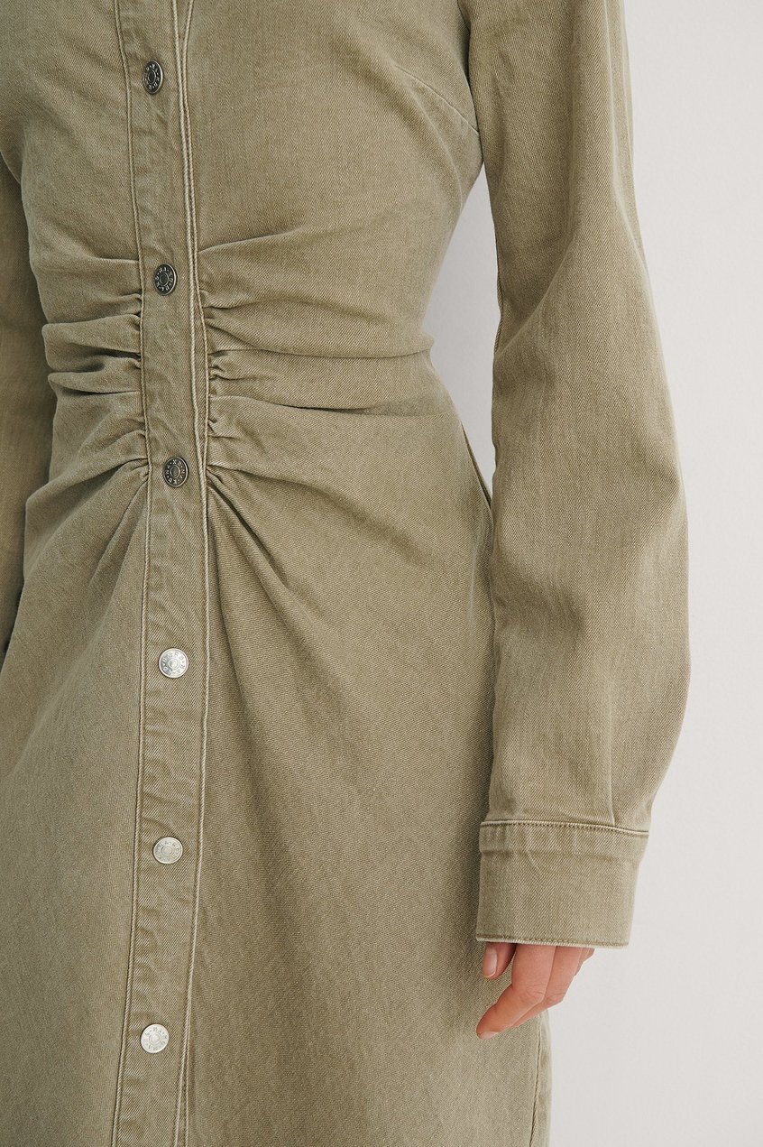 Kleider Frühlingskleider | Organisches farbiges Jeans-Midikleid mit Rüschen - BT98533