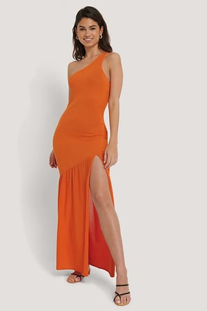 Burnt Orange Vestido De Punto Con Abertura Lateral