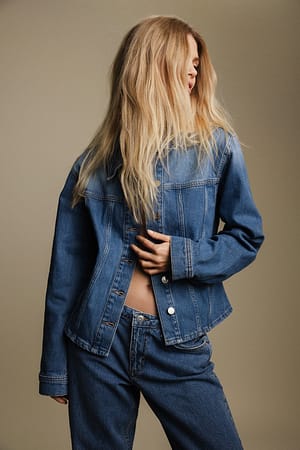 Mid Blue Long Sleeved Fitted Denim Shirt