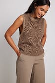 Brown Check Jacquard Knit Pattern Vest