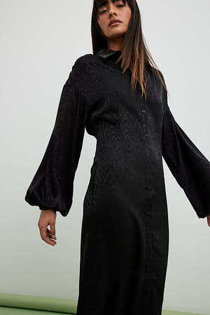 Black Jacquard midi-jurk