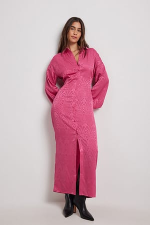 Pink Jacquard Midi Dress