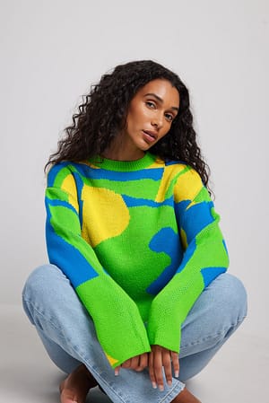 Multicolor Jaquard Knitted Sweater