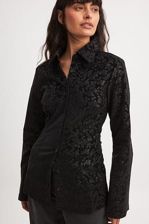 Black Jacquard Wide Sleeve Shirt