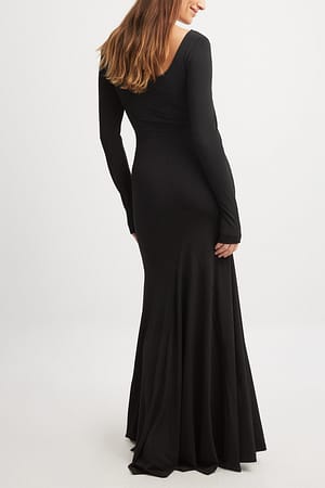 Black Jersey uitlopende maxi-jurk