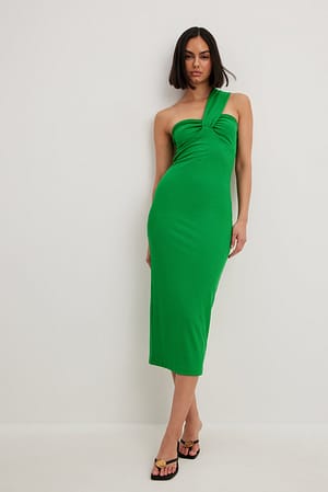 Green Jersey One Shoulder Midi Dress