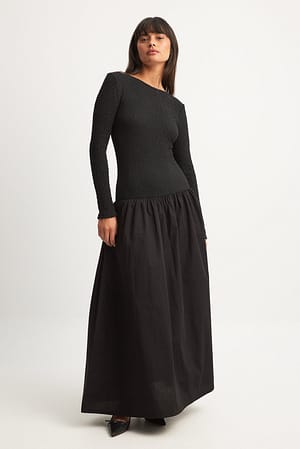 Black Jersey Poplin Midi Dress
